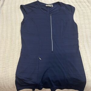 Athleta Navy Blue Zip-Front Cap Sleeve Top Size M Tall